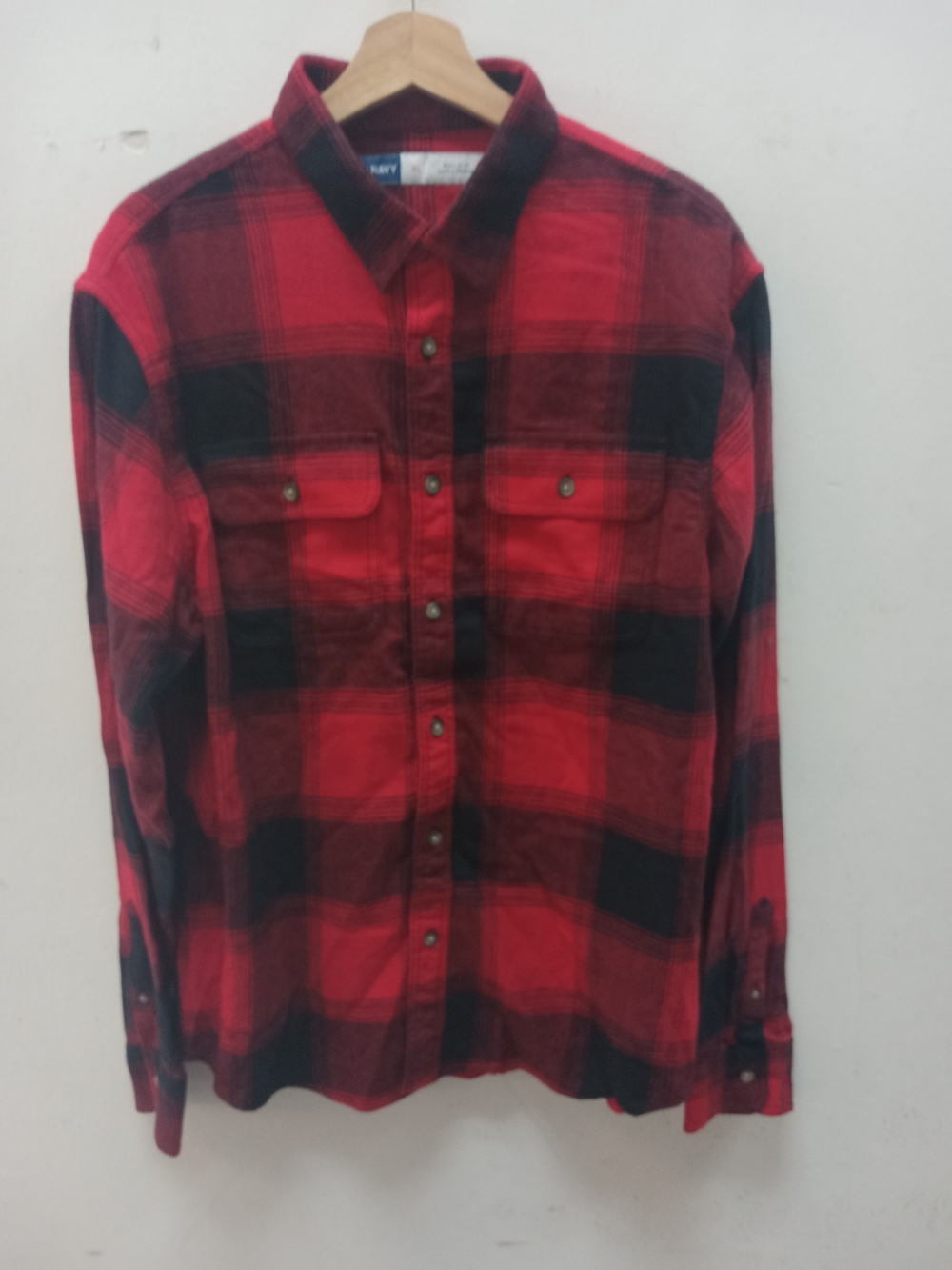 Old Navy Red and Black Plaid Button-Down Shirt